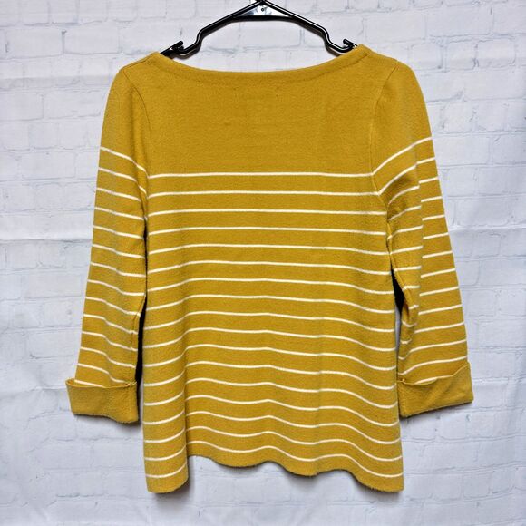 tahari sweaters size medium yellow and white stripped boat neck very soft - Picture 3 of 3
